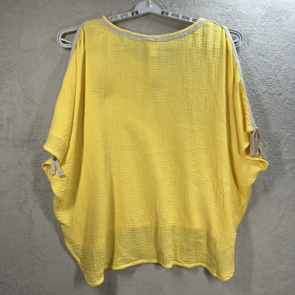Chico's Gauzy Poncho Blouse Size S/M Yellow‎ Flowy Beach Coastal Cotton - Picture 5 of 6